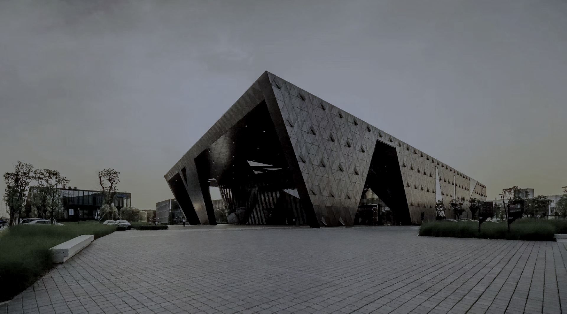 關鍵詞：智慧園區，科技建筑，深圳市武智科技;描述：深圳市武智科技智慧園區相關的現代化科技建筑外觀，展現智慧園區的建筑風貌